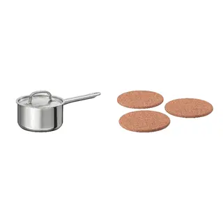 HEAT/IKEA set: saucepan with lid + pot stand, stainless steel + cork, 2.0 l