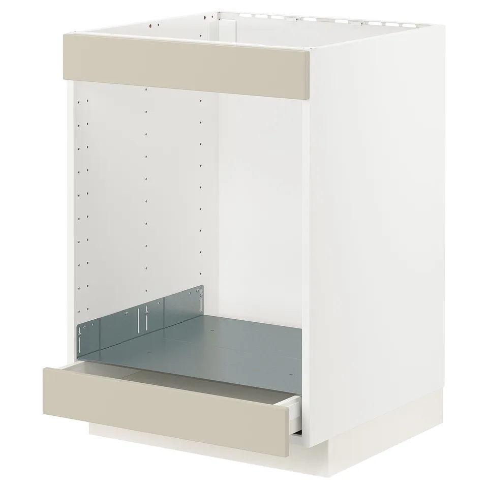METOD kitchen unit in white with beige drawer, rectangular shape, minimalist design.