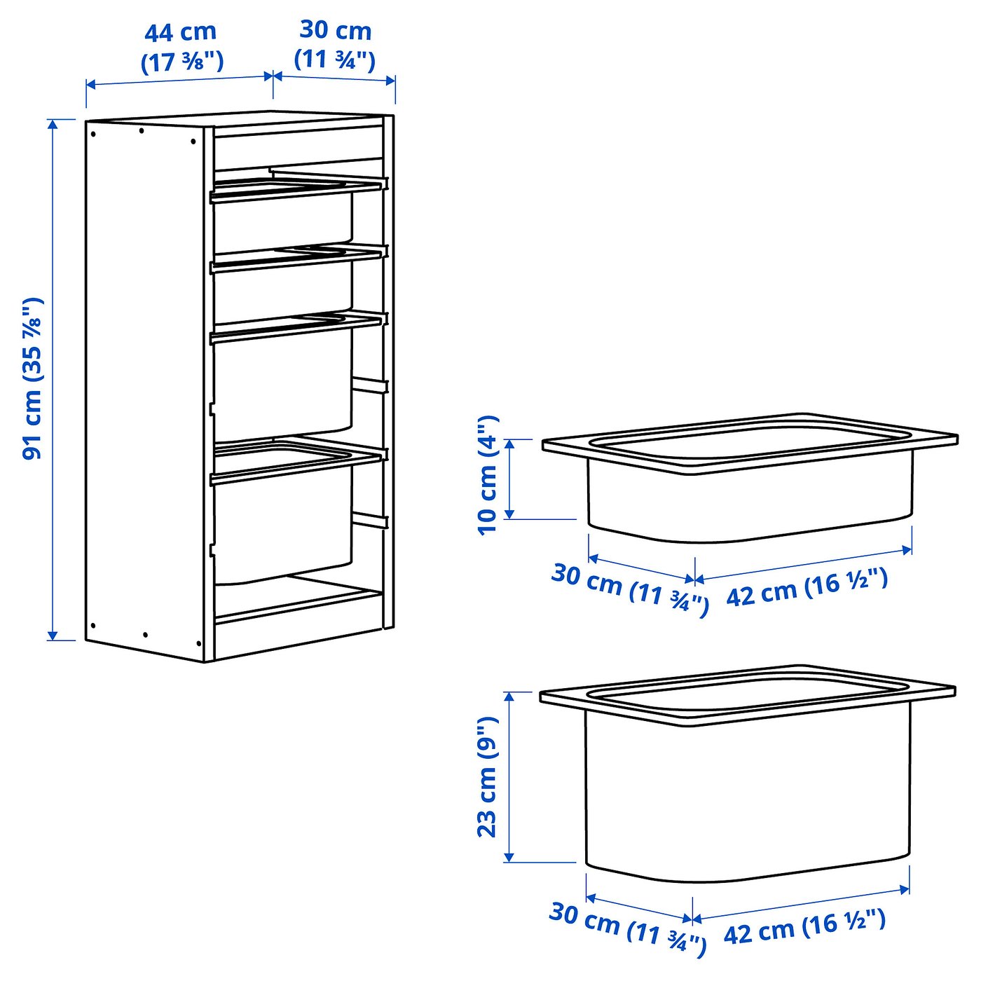 Illustration with measurements for the product: TROFAST.