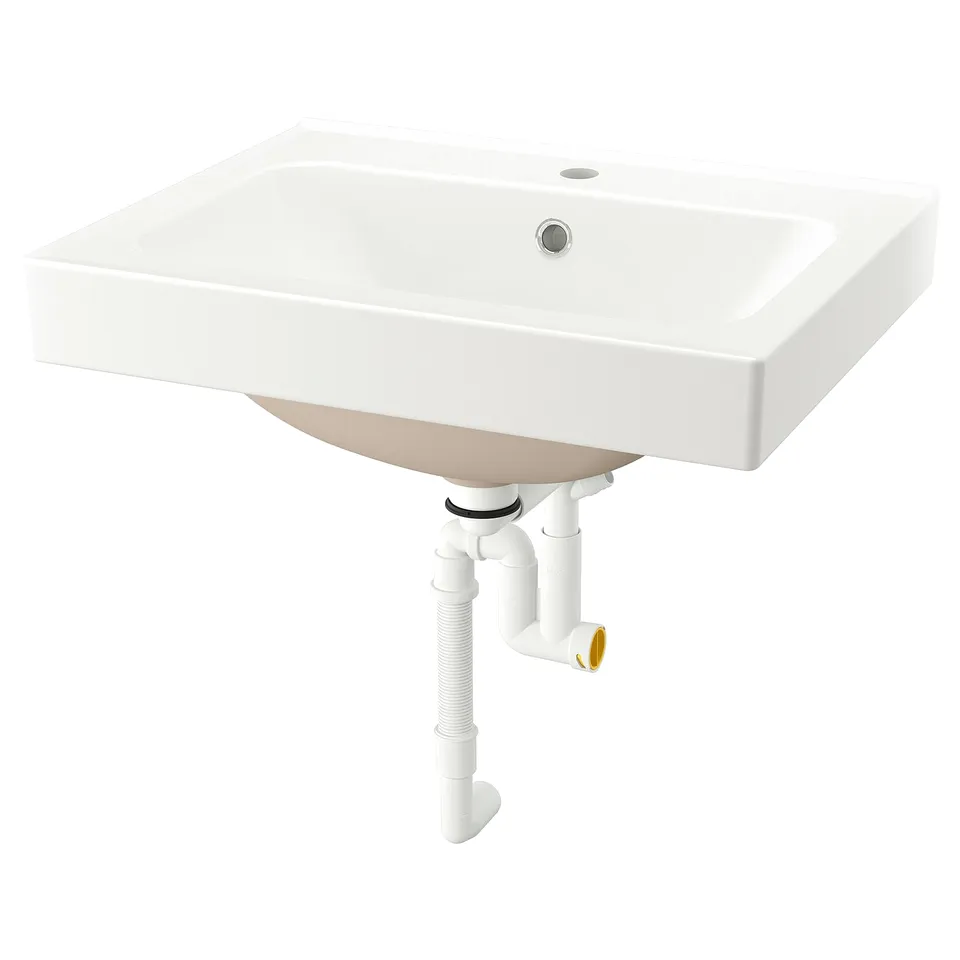 White orrsjon ceramic sink; deep bowl, minimalist design.