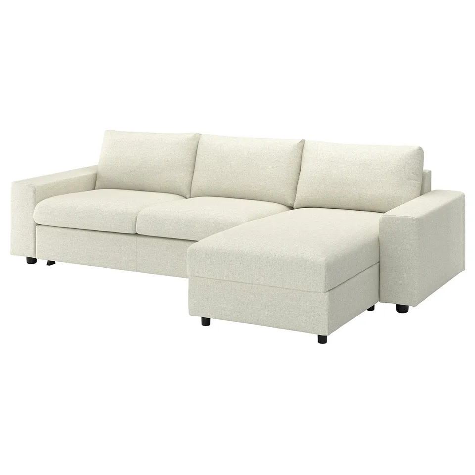 VIMLE 3-seat sofa-bed with chaise longue, with wide armrests Gunnared/beige