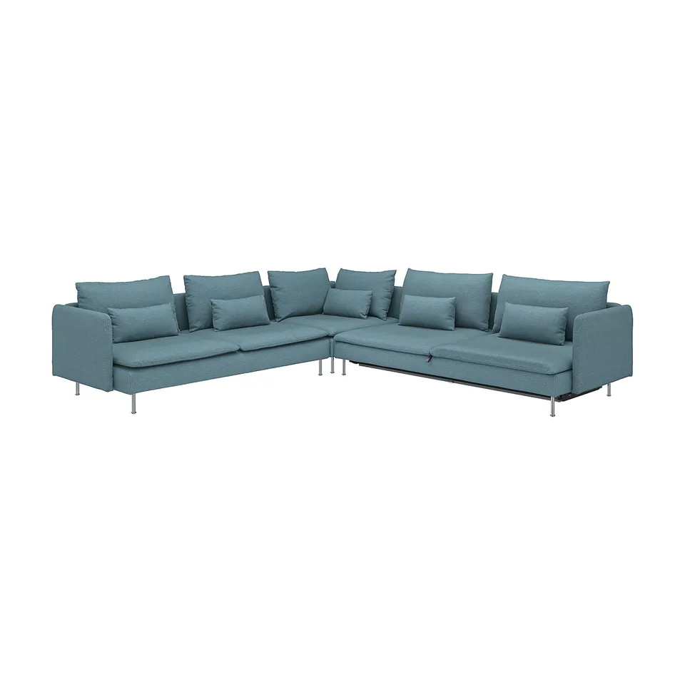 SÖDERHAMN: teal sectional sofa, modern & comfy, deep seats, chrome legs.