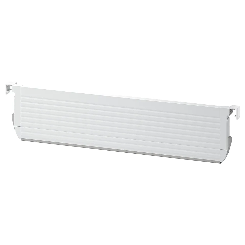 An UPPDATERA white plastic drawer divider, adjustable, with rubber strips for organisation.