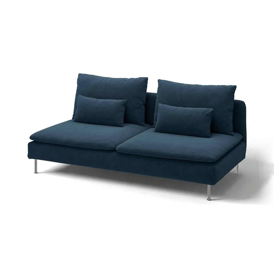 SÖDERHAMN sofa, dark blue, modern design, deep seats, metal legs, throws included.