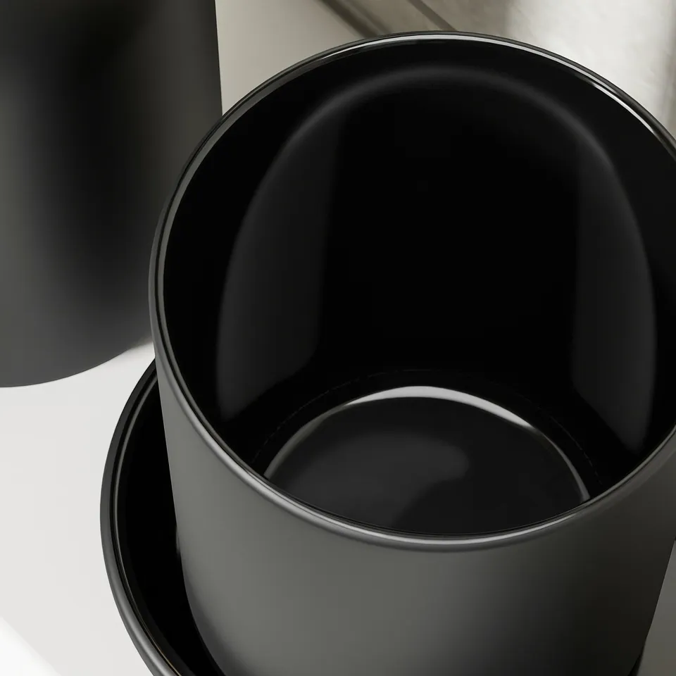 Black bathroom containers, matte.
