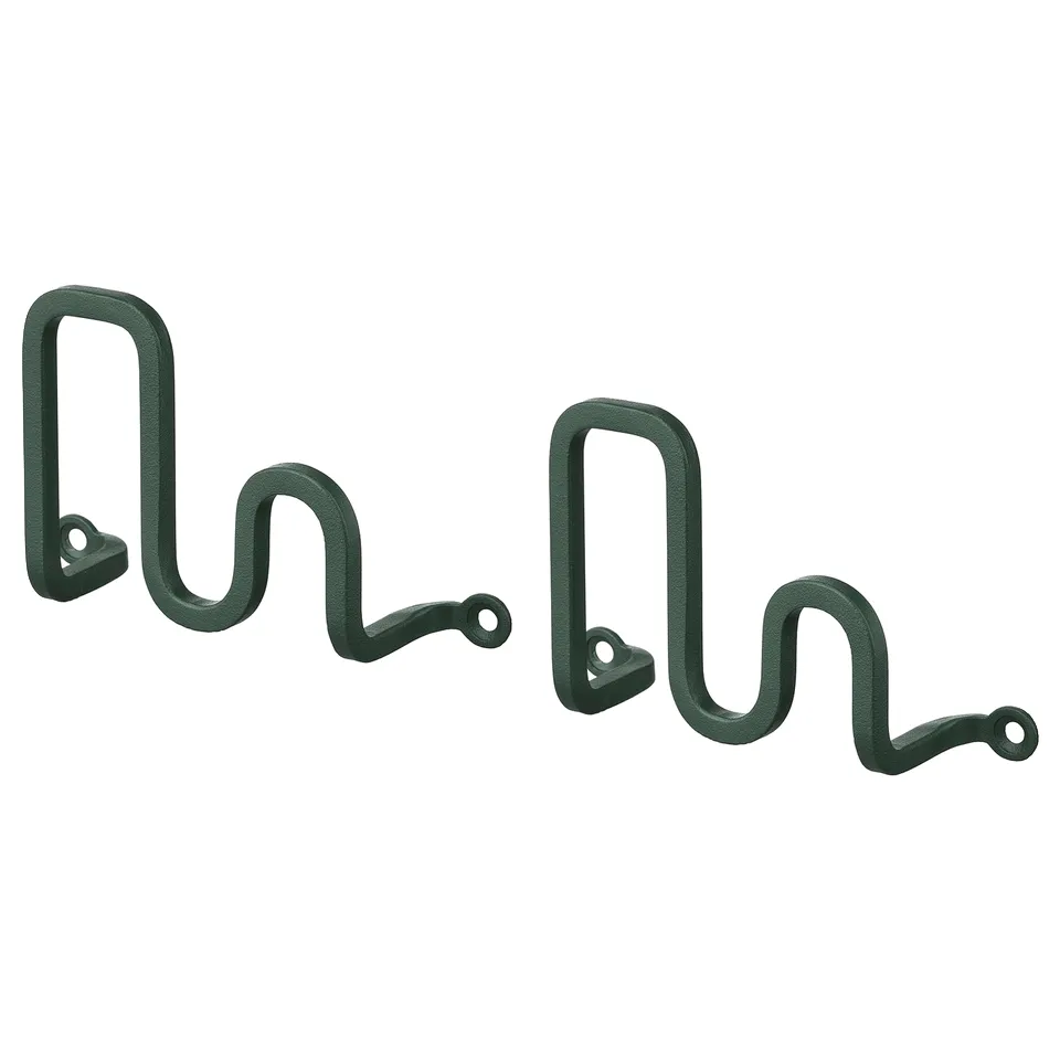 JORDMÅNEN hooks, dark green, steel, wave shape, three connected loops, decorative wall mounts.