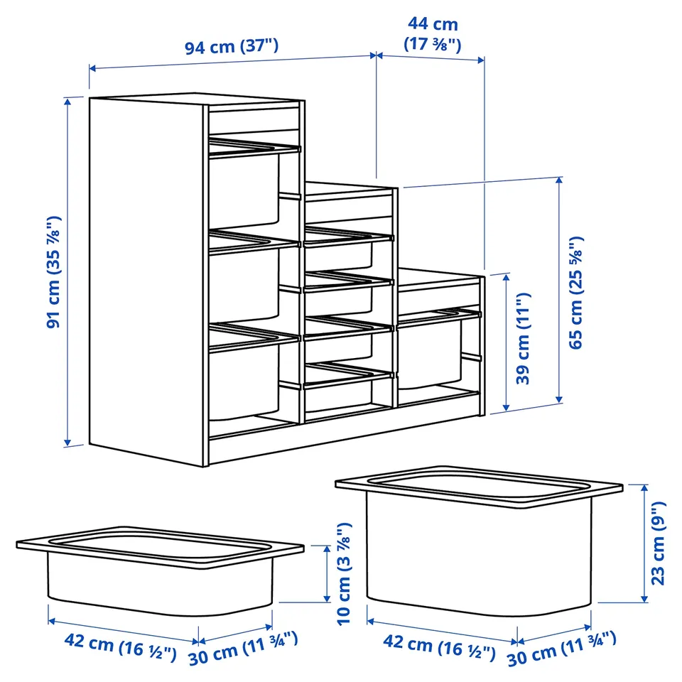 Illustration with measurements for the product: TROFAST.