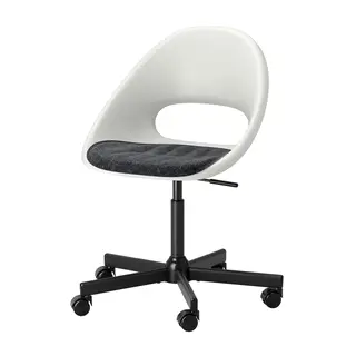 LOBERGET / MALSKÄR swivel chair + pad, white black/dark grey, Width 67 x Depth 67 x Height 90 cm