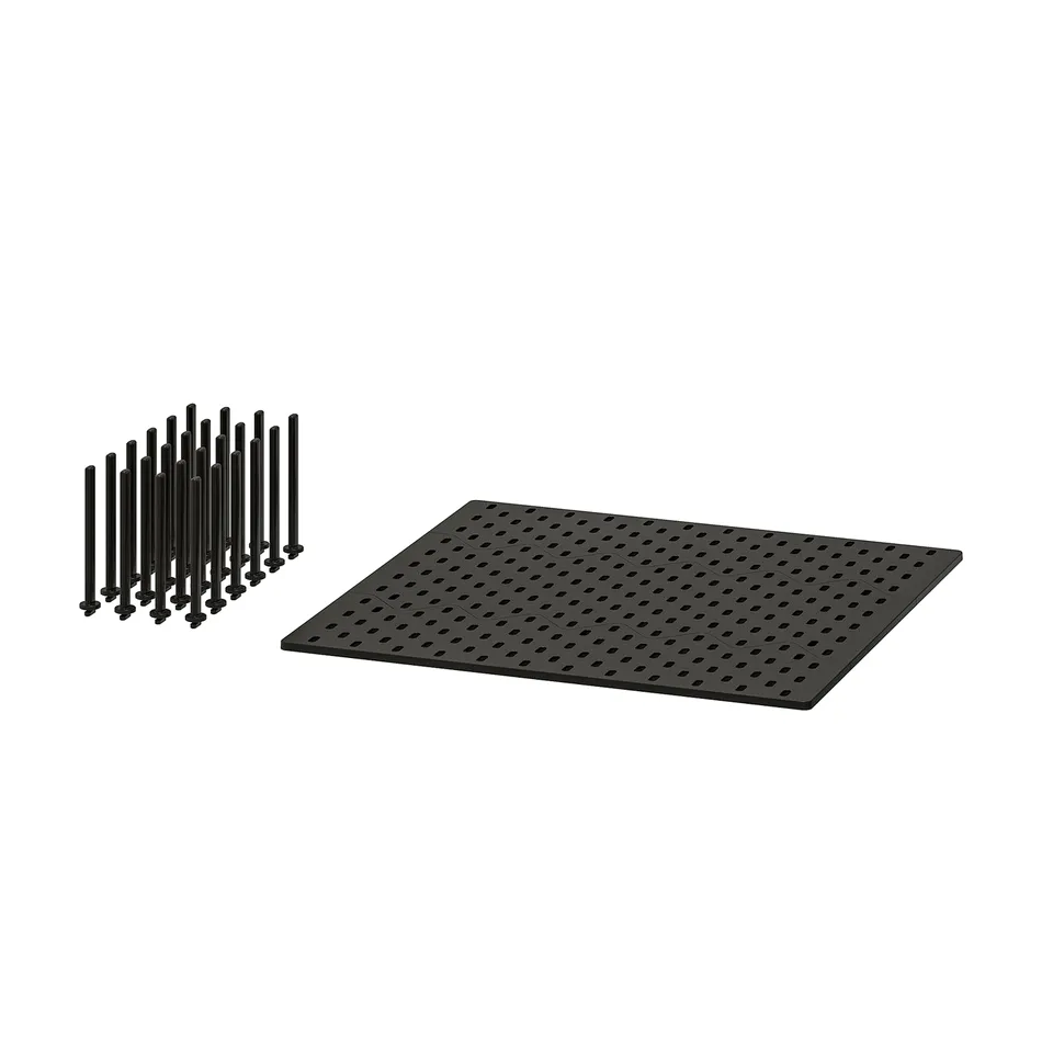 Black drawer organiser kit with 24 pegs. Pegboard and feet made of recycled abs plastic. Customise storage solutions.