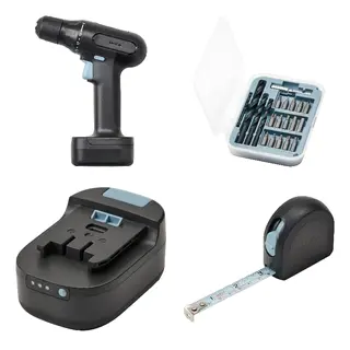 TRIXIG set: screwdriver/drill, li-ion + 20-piece bit and drill set + battery pack + tape measure, 12 V