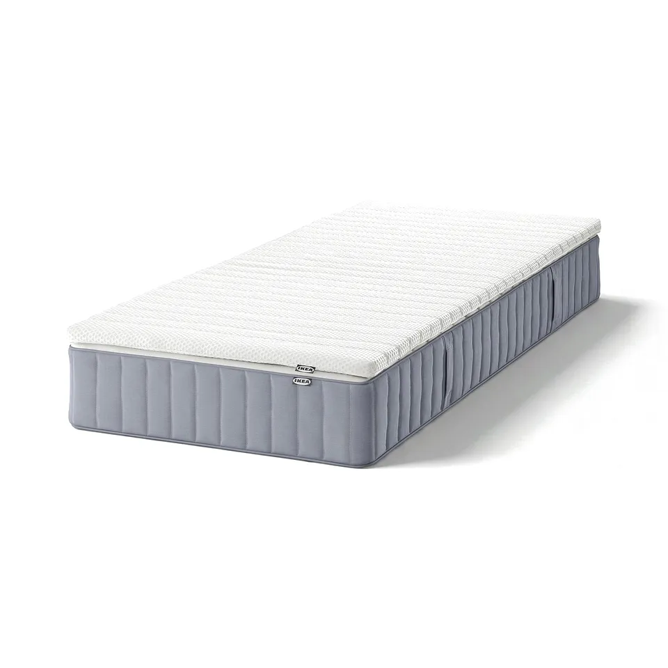 VALEVÅG Mattress and mattress pad, super firm light blue/Nisseholm white, 90x200 cm