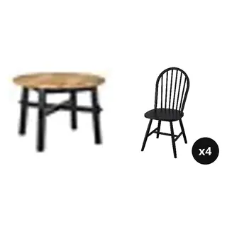 SKOGSTA set: dining table + chair x4, acacia/black + black, 120 cm