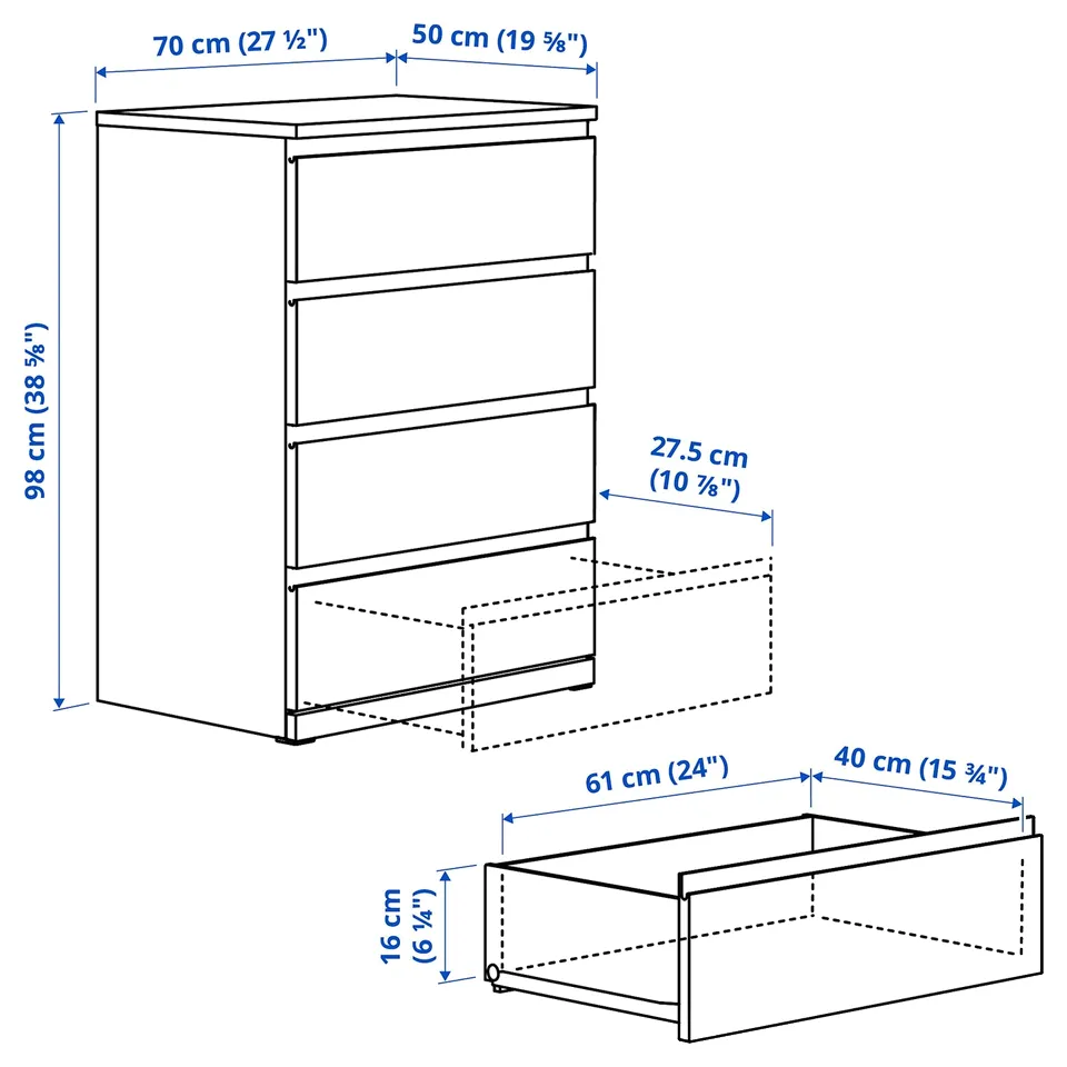 Illustration with measurements for the product: STORKLINTA.
