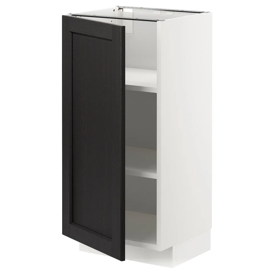 METOD cabinet, white & black. Single door, adjustable shelves, sturdy frame.