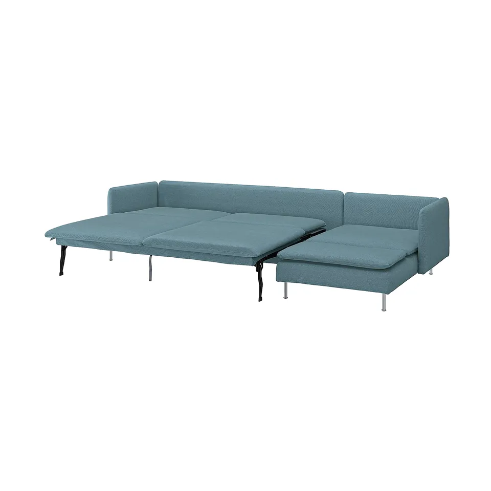 SÖDERHAMN modern blue sectional sofa bed with deep seats, metal legs, and removable cushions.