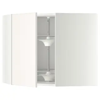 METOD corner wall cabinet with carousel, white/Veddinge white, 68x37x60 cm