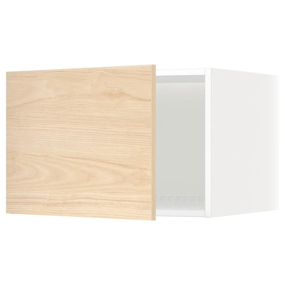 Light wood and white kitchen cabinet in square shape with modern design.