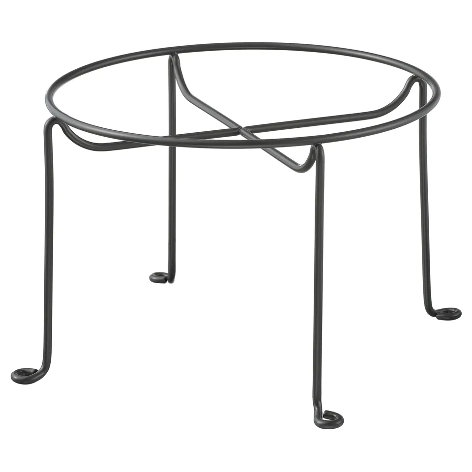 Black metal stand, VARDAGEN, round, four legs, powder-coated, holds jar with tap.