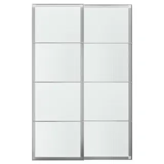 LUNDBRÄSMA pair of sliding doors, aluminium/checkered glass, 150x236 cm
