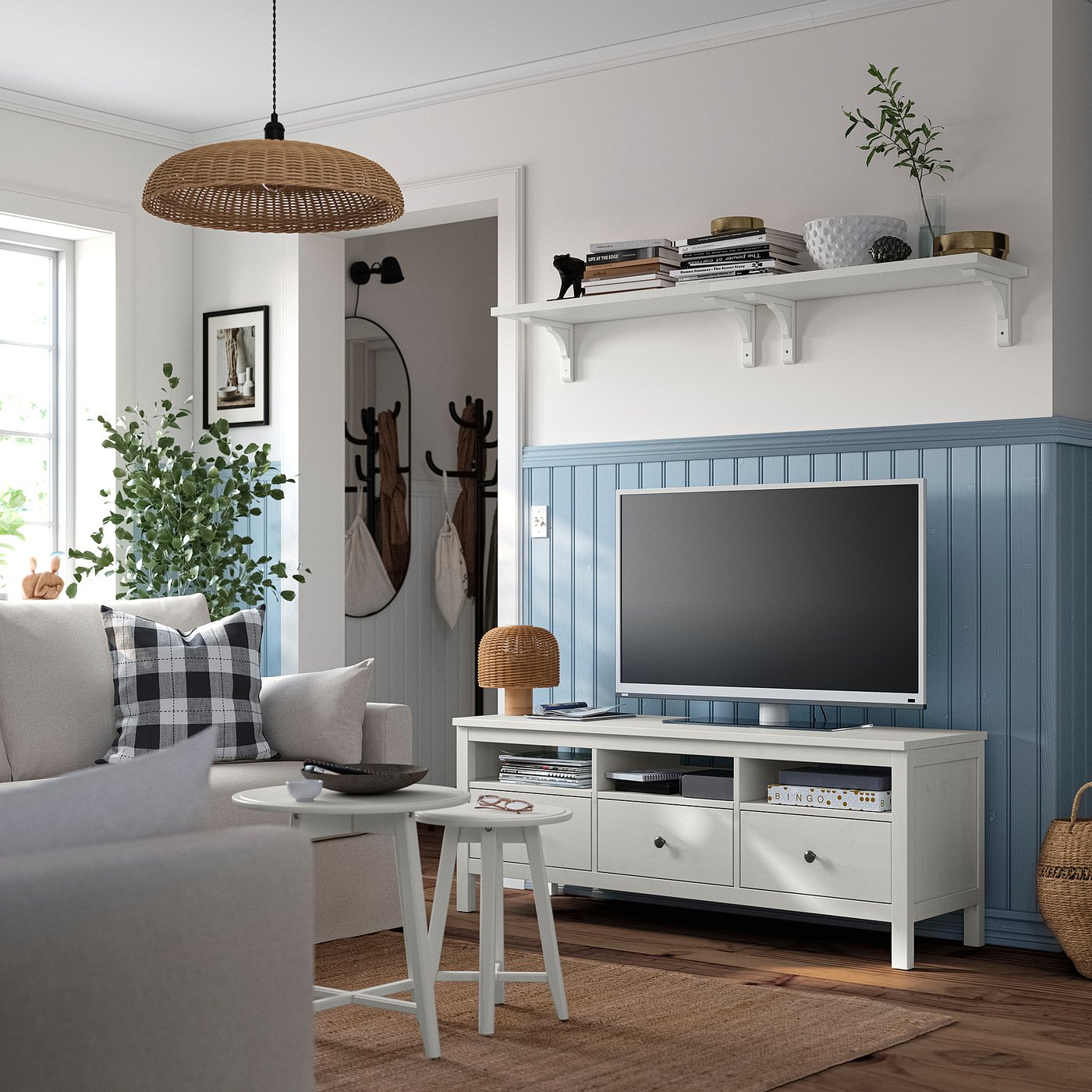 HEMNES TV bench, white stain, 148x47x57 cm