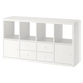 KALLAX shelving unit with 4 inserts, white, 147x77 cm
