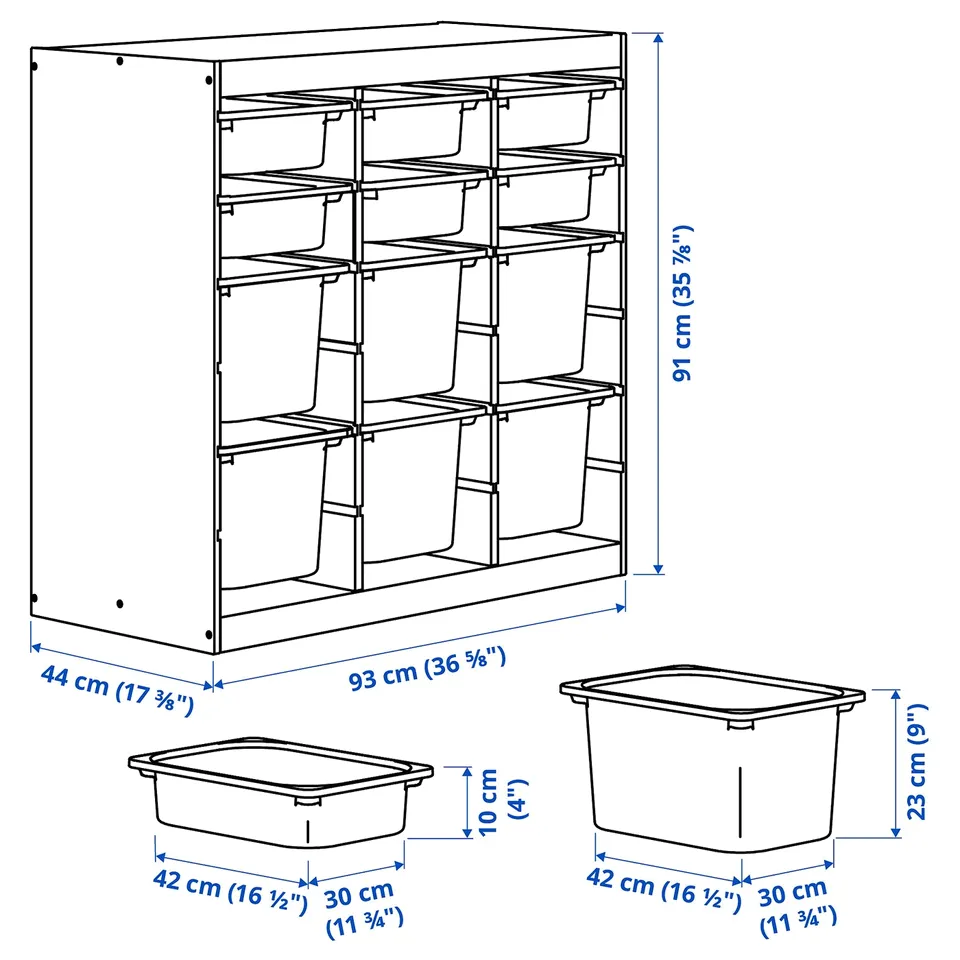 TROFAST Storage combination with boxes, room divider light white stained pine/white lilac, 93x44x91 cm