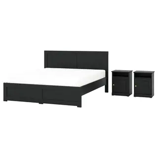 FÅGELFJÄLLET bedroom furniture, set of 3, black oak effect, 180x200 cm