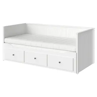 HEMNES day-bed w 3 drawers/2 mattresses, white/Åfjäll medium firm, 80x200 cm
