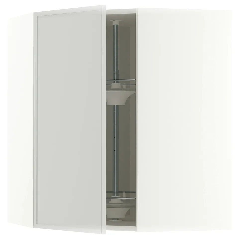 METOD Corner wall cabinet with carousel, white/Aspudden light grey, 68x37x80 cm