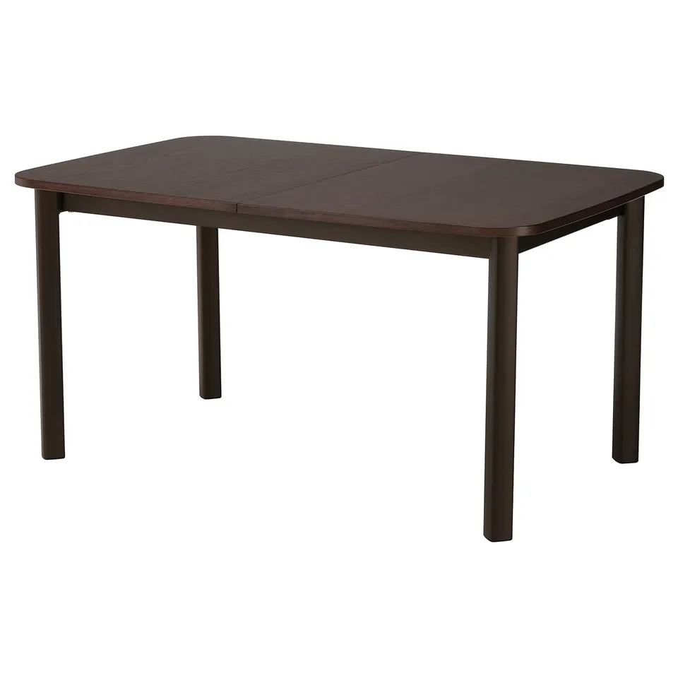 Brown rectangular STRANDTORP dining table with black legs, modern design.
