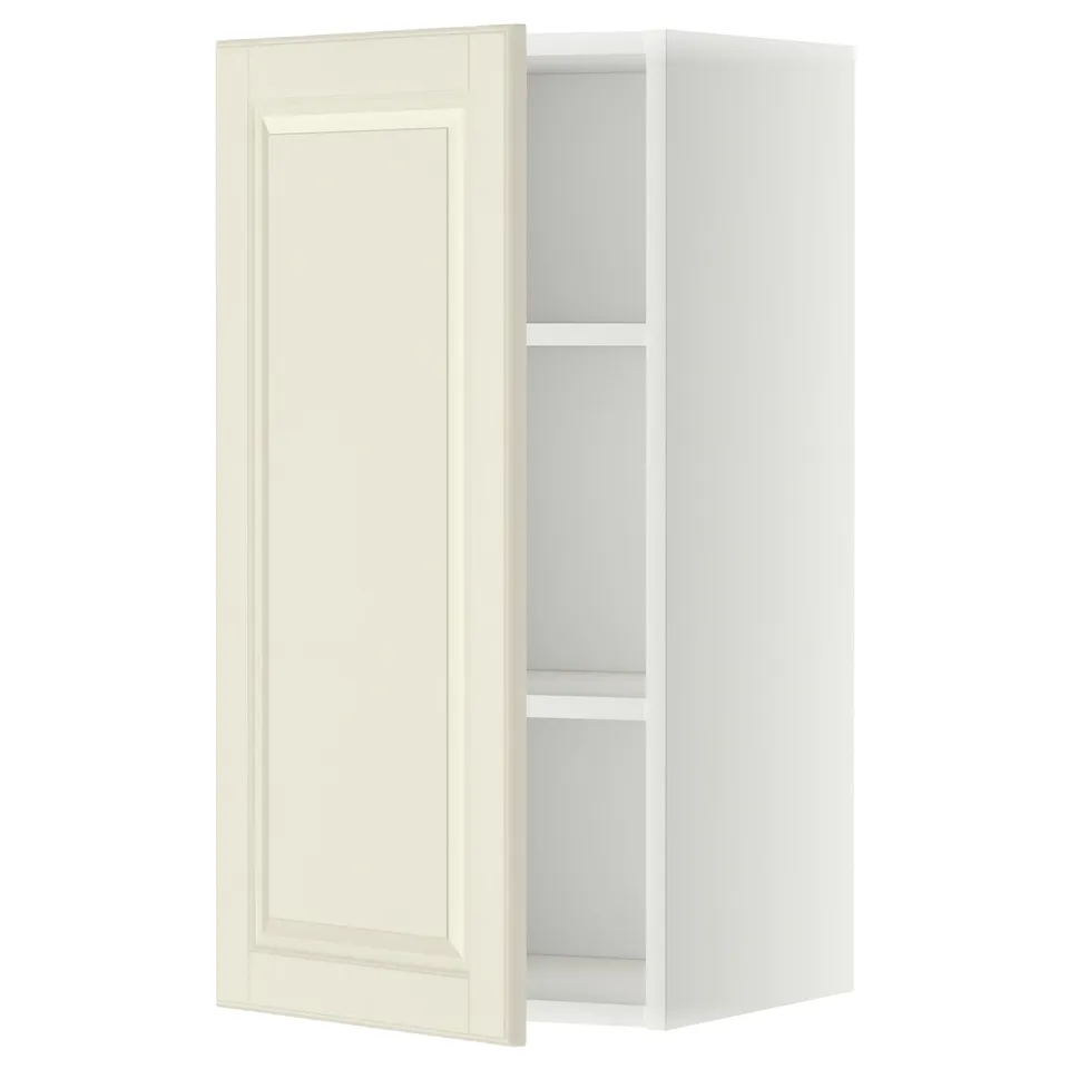 White METOD kitchen cabinet with adjustable shelf and bevelled door.