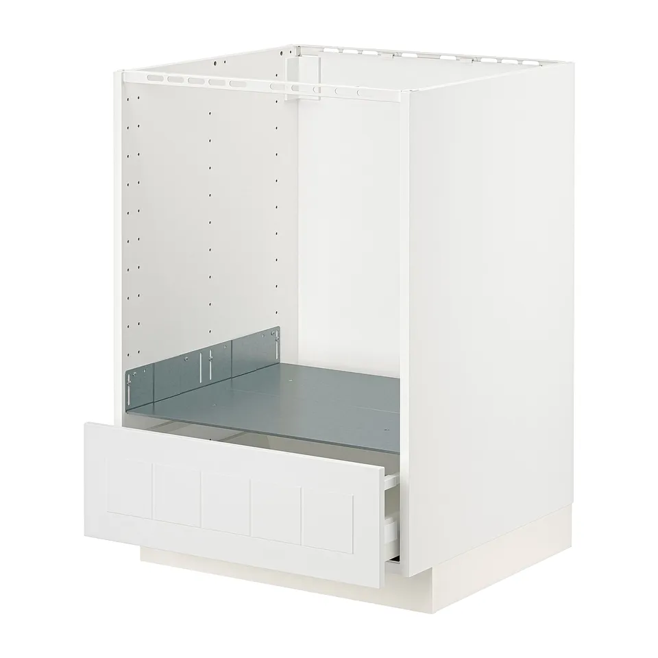 METOD white cabinet, rectangular with opened drawer, steel runners.