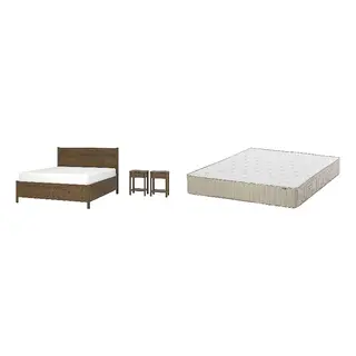TONSTAD/VATNESTRÖM Bed with 26cm thick mattress, pocket sprung, natural materials,5 comfort zones, extra firm, incl bed storage/brown stained oak veneer + extra firm/natural, 160x200 cm