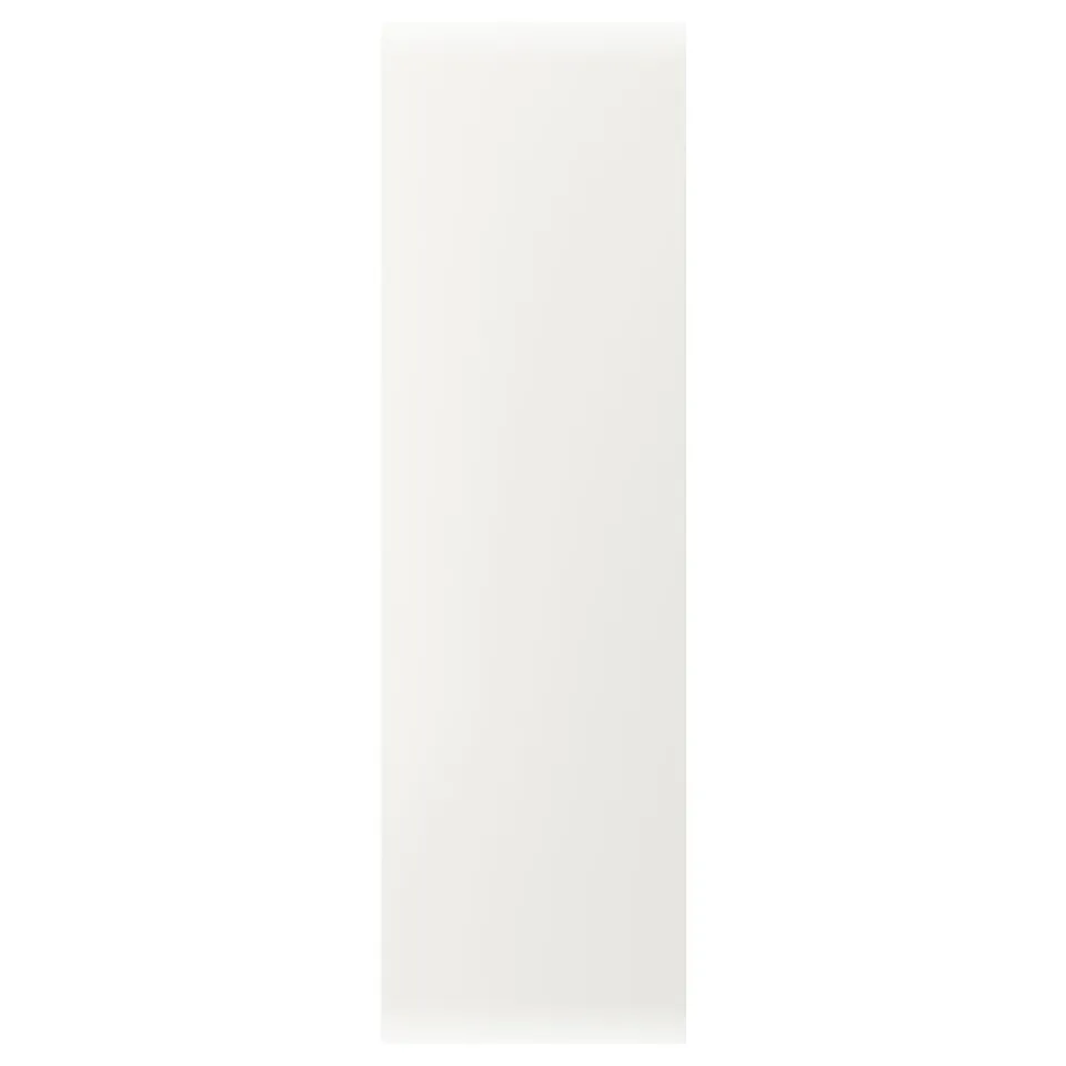 White rectangular cabi nets door. Modern, smooth design with clean lines. Part of ikea VEDDINGE series, fiberboard and polyurethane paint.