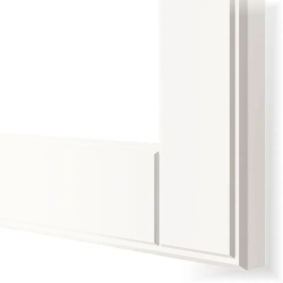Modern white cabinet with sleek design. High quality materials, clean lines, and smooth surfaces.