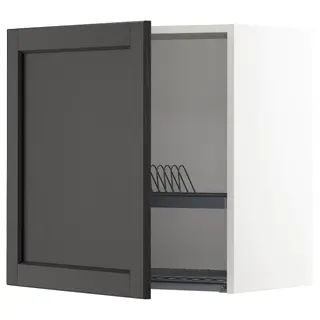 METOD wall cabinet with dish drainer, white/Lerhyttan black stained, 60x37x60 cm
