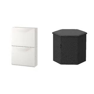 KJUGE/TRONES set: shoe cabinet/storage + pouffe with storage, white + Knisa dark grey, 52x18x39 cm