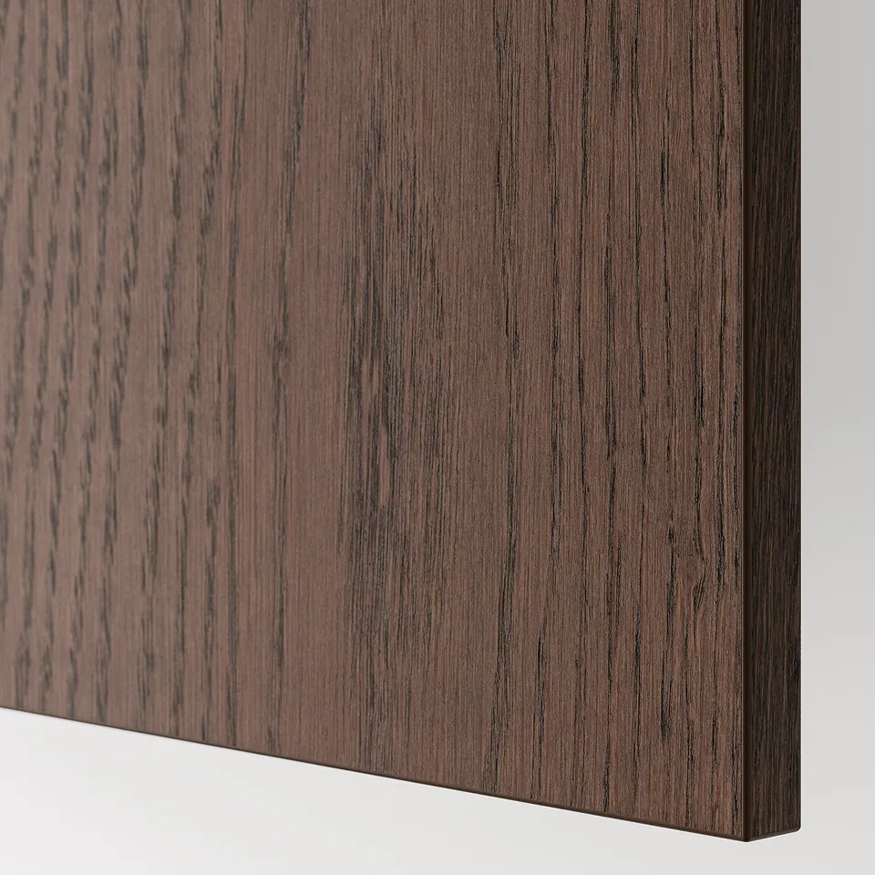 Dark wood-paneled surface with sleek edge, showcasing high-quality craftsmanship.