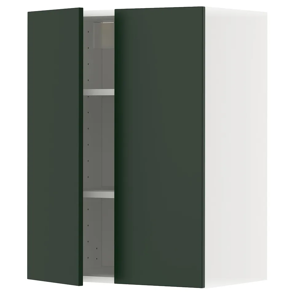 METOD kitchen unit: deep green, wall-mounted, two-door cabinet with adjustable shelves.