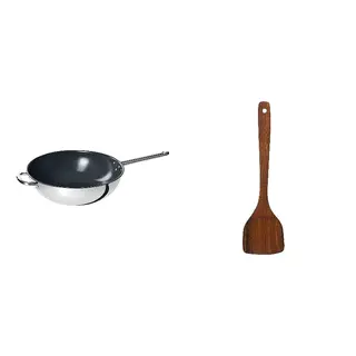 HULDHET/IKEA set: wok + wok spatula, stainless steel/non-stick coating + walnut, 32 cm