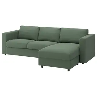 VIMLE 3-seat sofa, with chaise longue/Knäbäck grey-green, Width 252 x Depth 98 cm