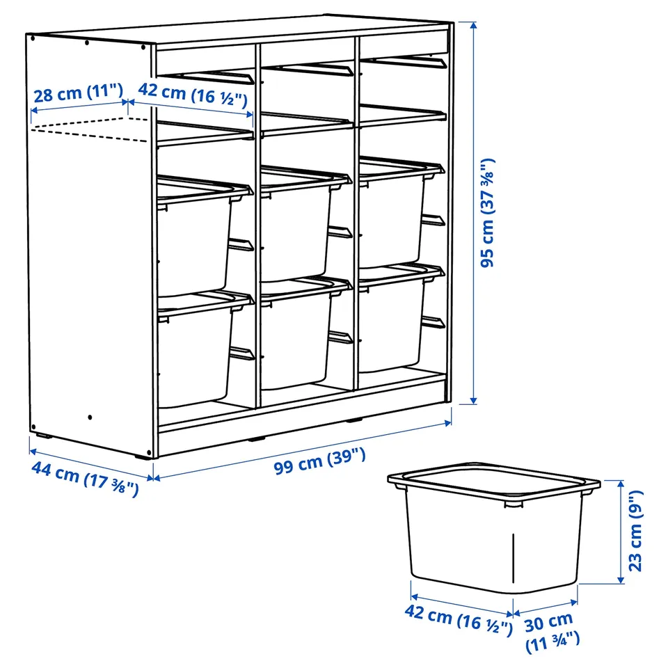 Illustration with measurements for the product: TROFAST.