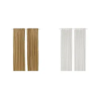 ROSENROBINIA/SANELA set: curtains, 1 pair + sheer curtains, 1 pair, beige-yellow/with heading tape + white/with heading tape, 140x300 cm