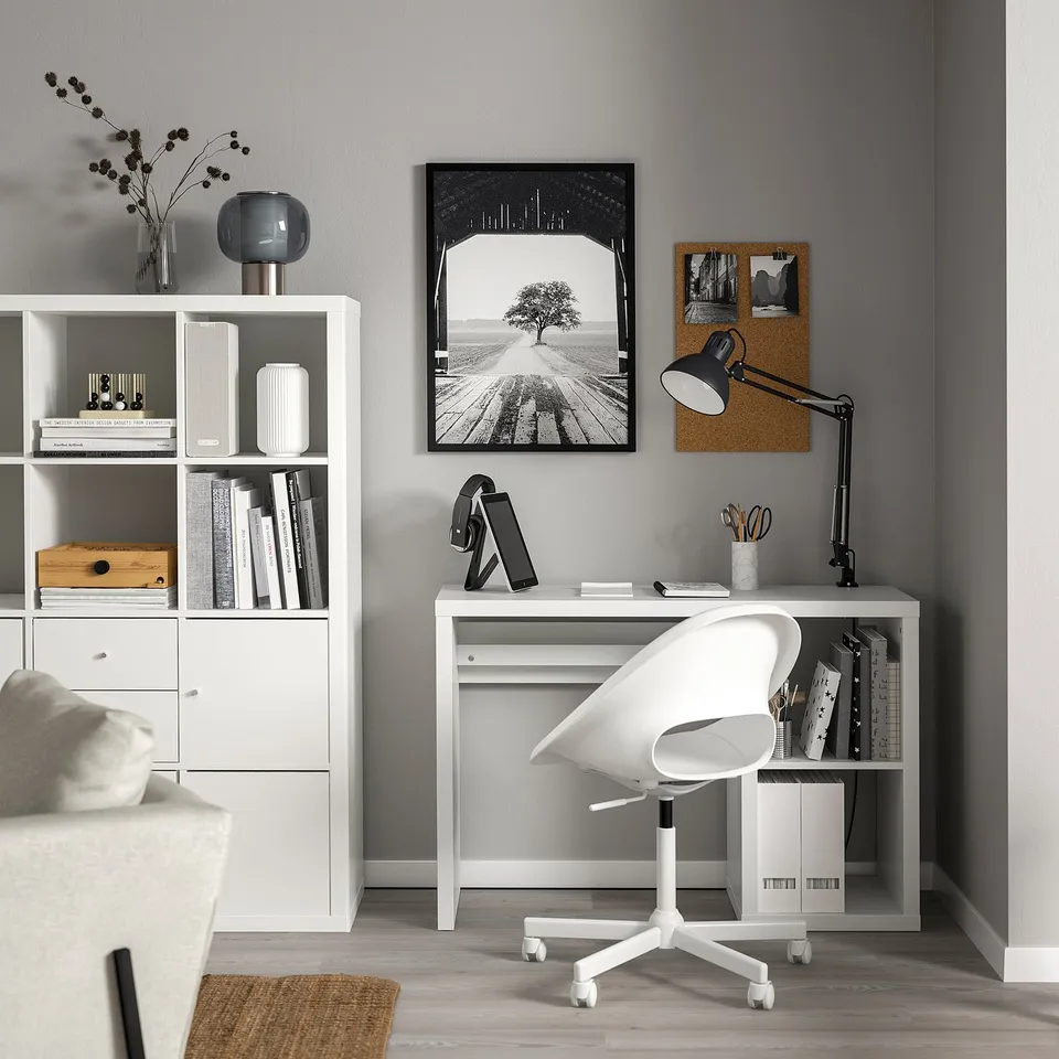 Minimalist home office with KALLAX desk & supplies