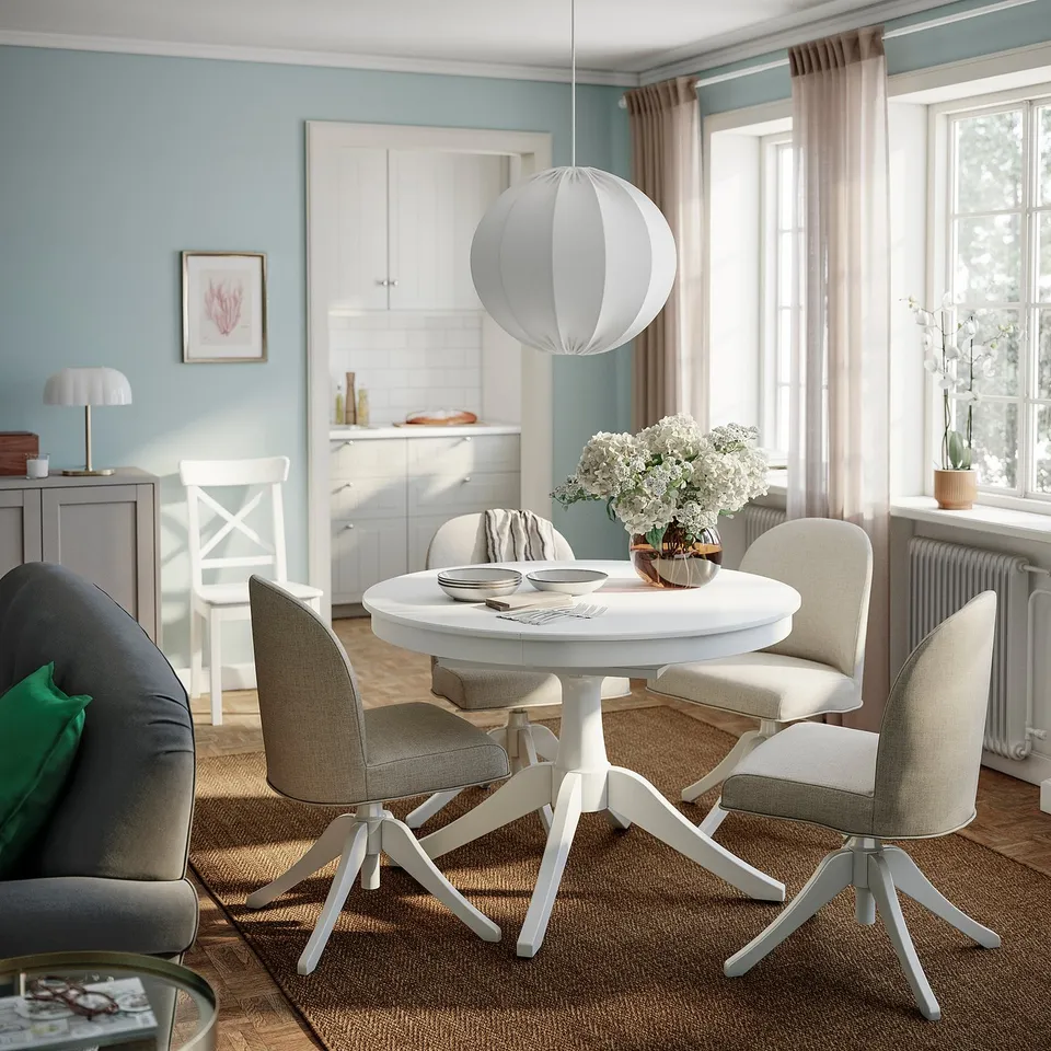 ROSENTORP Extendable table, white, 110/155 cm