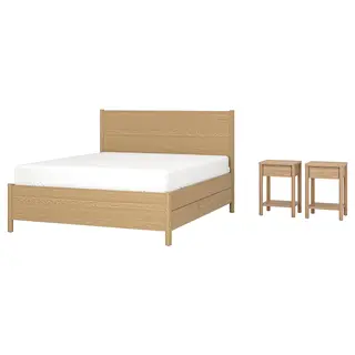 TONSTAD bedroom furniture, set of 3, incl bed storage/oak veneer, 180x200 cm
