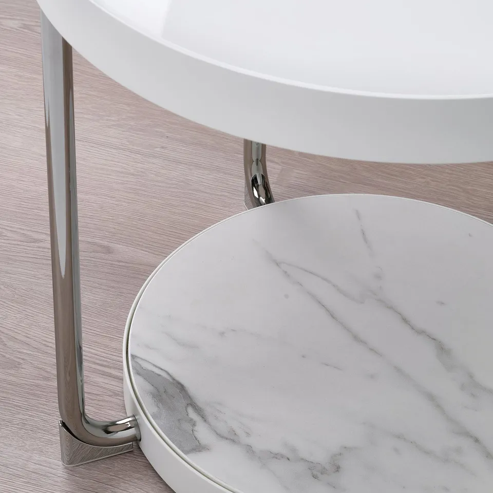 FRÖTORP Side table, white chrome-plated/white glass, 48 cm
