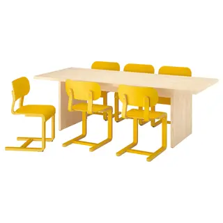 BERGSHYTTAN / LYCKAN table and 6 chairs, tinted effect birch veneer/yellow birch veneer, 240x93 cm