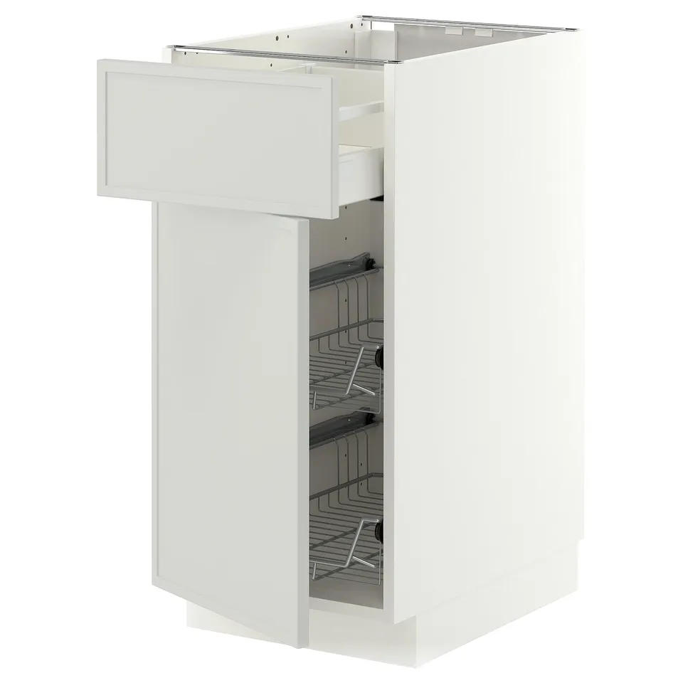 METOD / MAXIMERA Base cab w wire basket/drawer/door, white/Aspudden light grey, 40x60x80 cm