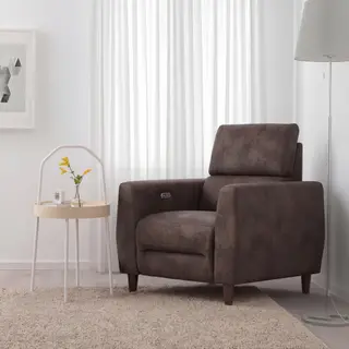 RULLERUM/BURVIK Recliner, electric/Side table, Tornarp dark grey-brown + white, Depth 94 x Width 97 cm
